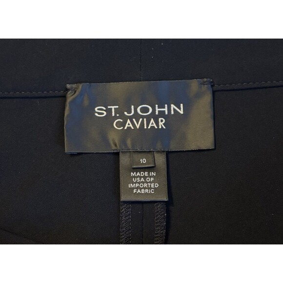 ST JOHN Caviar Diana Pants Black Crepe Marocain 10 Straight Leg Minimalist Work - Picture 3 of 11